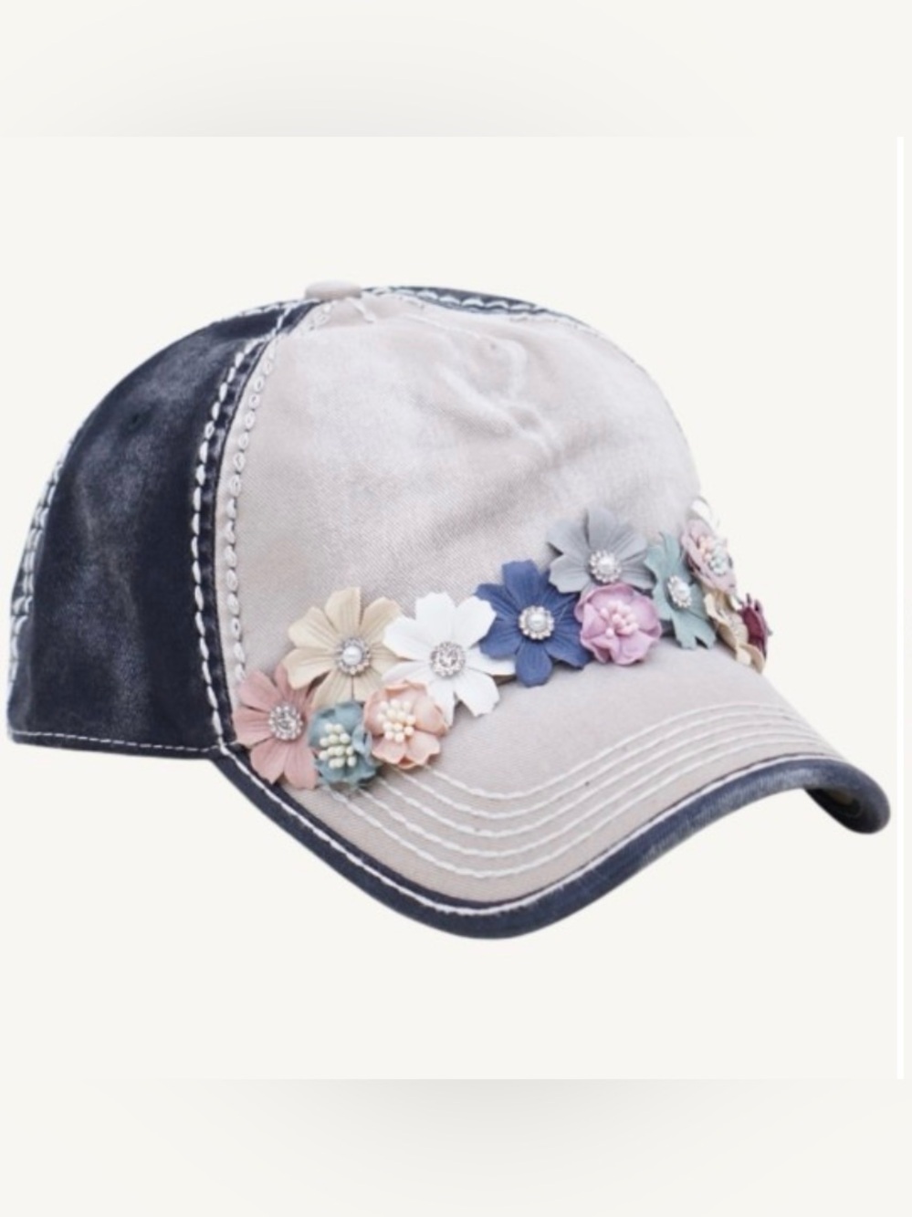 Cap Zone Floral Embellished Baseball Cap - Pink & Blue